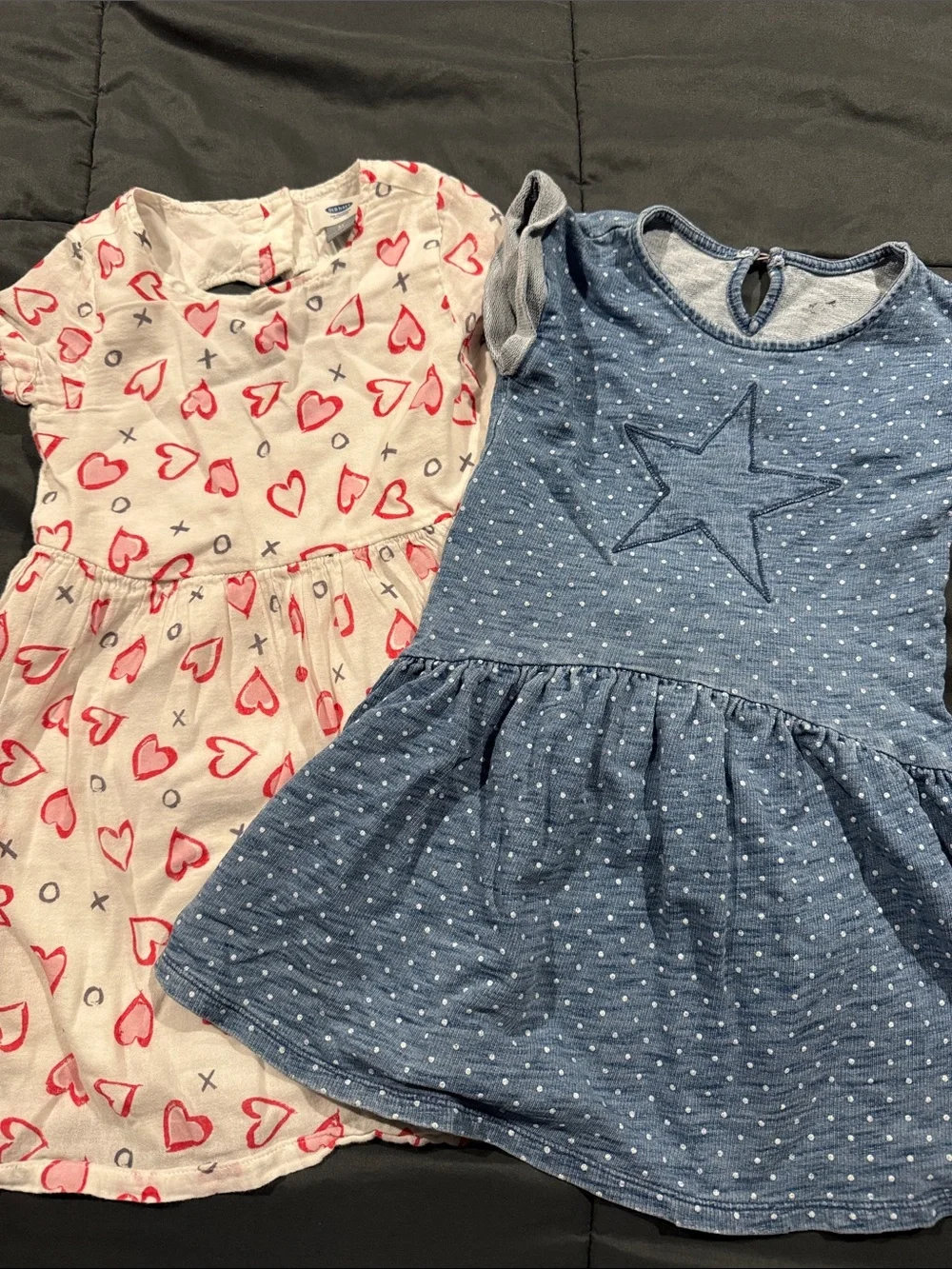 Old Navy Pink Heart Print Dress & Blue Star Denim-Style Dress